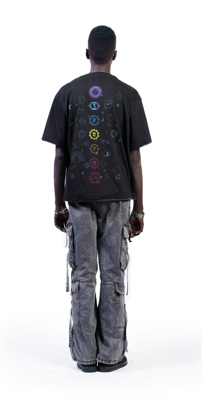 Chakras with Planetary Backdrop Oversized Tee